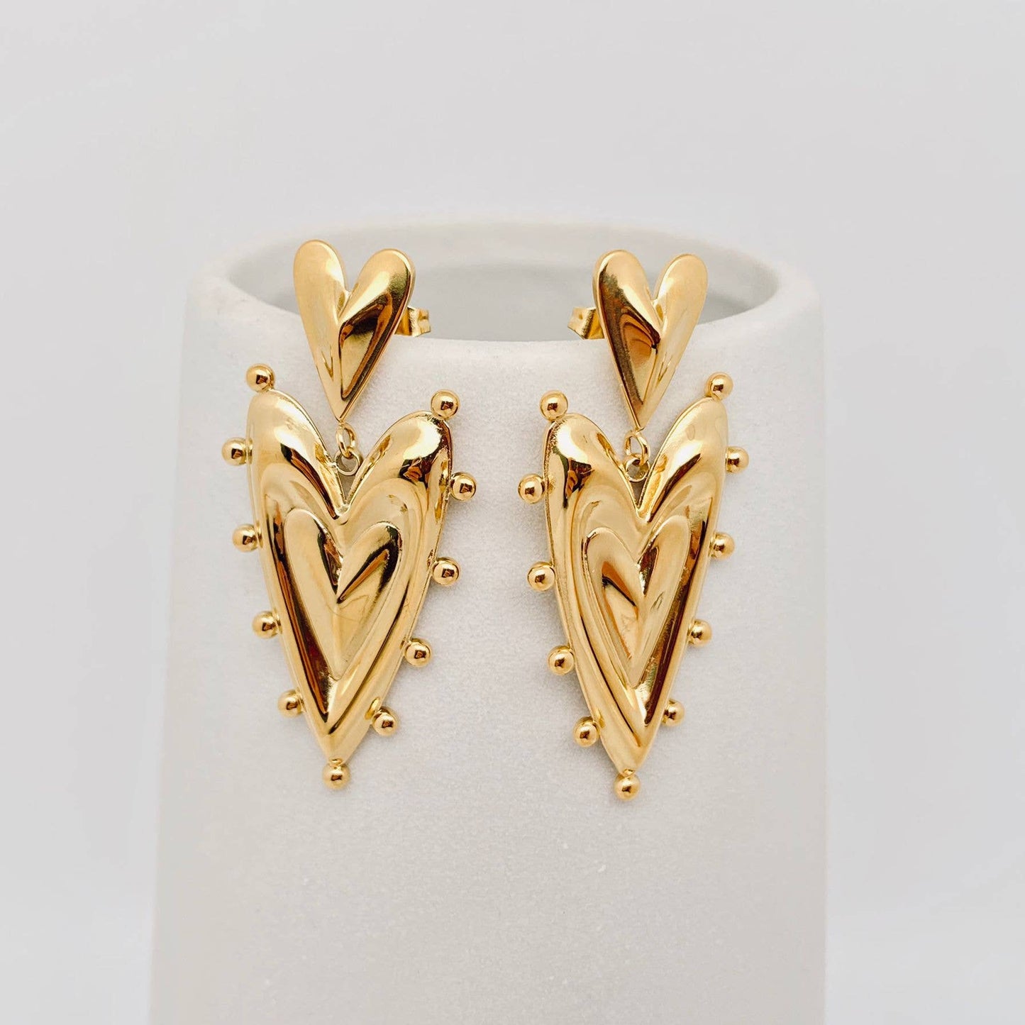 Double Heart Gold Plated Stainless steel Post Earrings