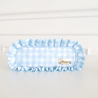 Blue Floral Ruffled Nylon Pencil Bag