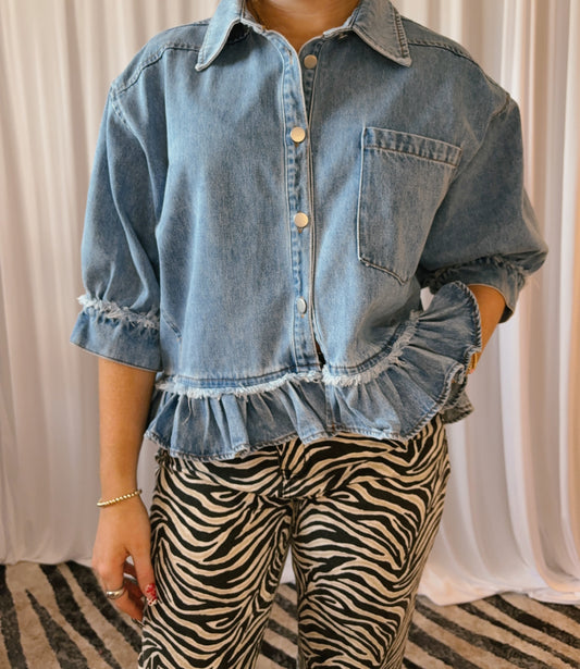 Denim Ruffle Top