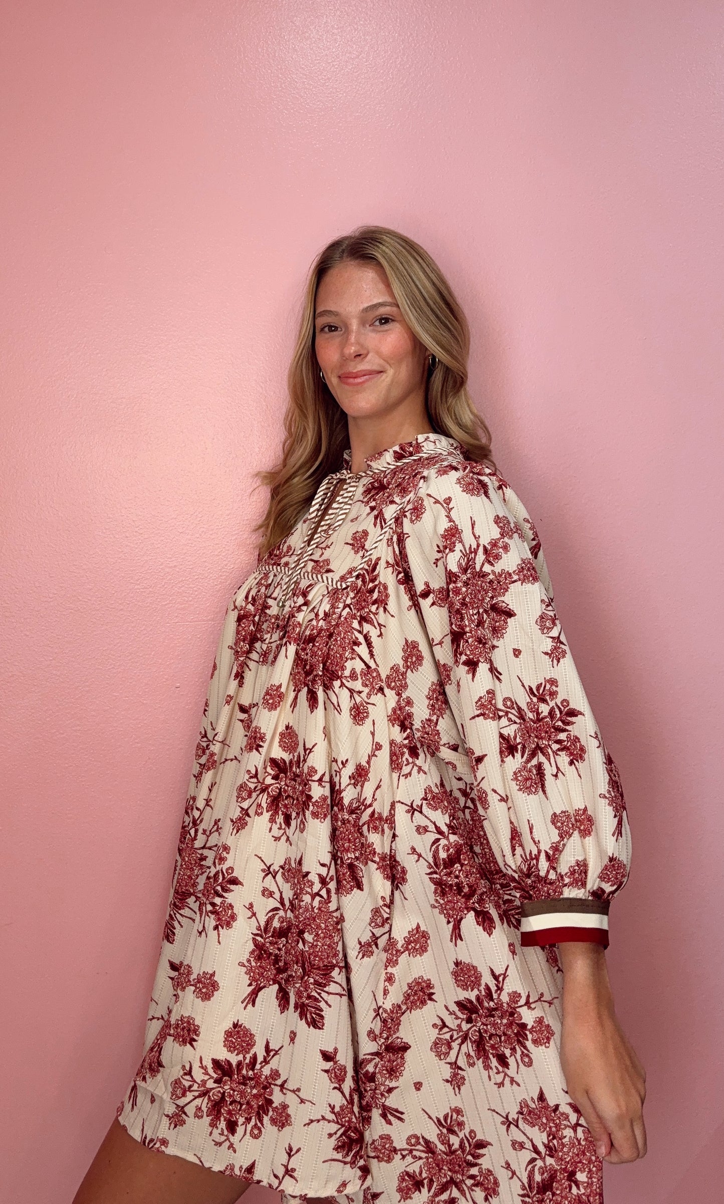 Burgundy Floral Print Dress
