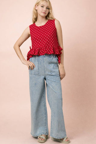 VERY J - NT12128-Side Tie Detail Ruffled Top