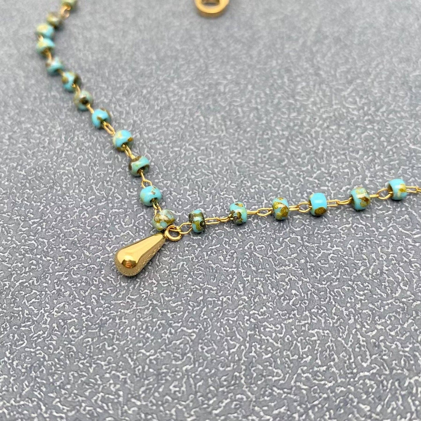 Mio Queena - 18K Golden SS Drop Charm Seed Beads Chain Necklace - FGS