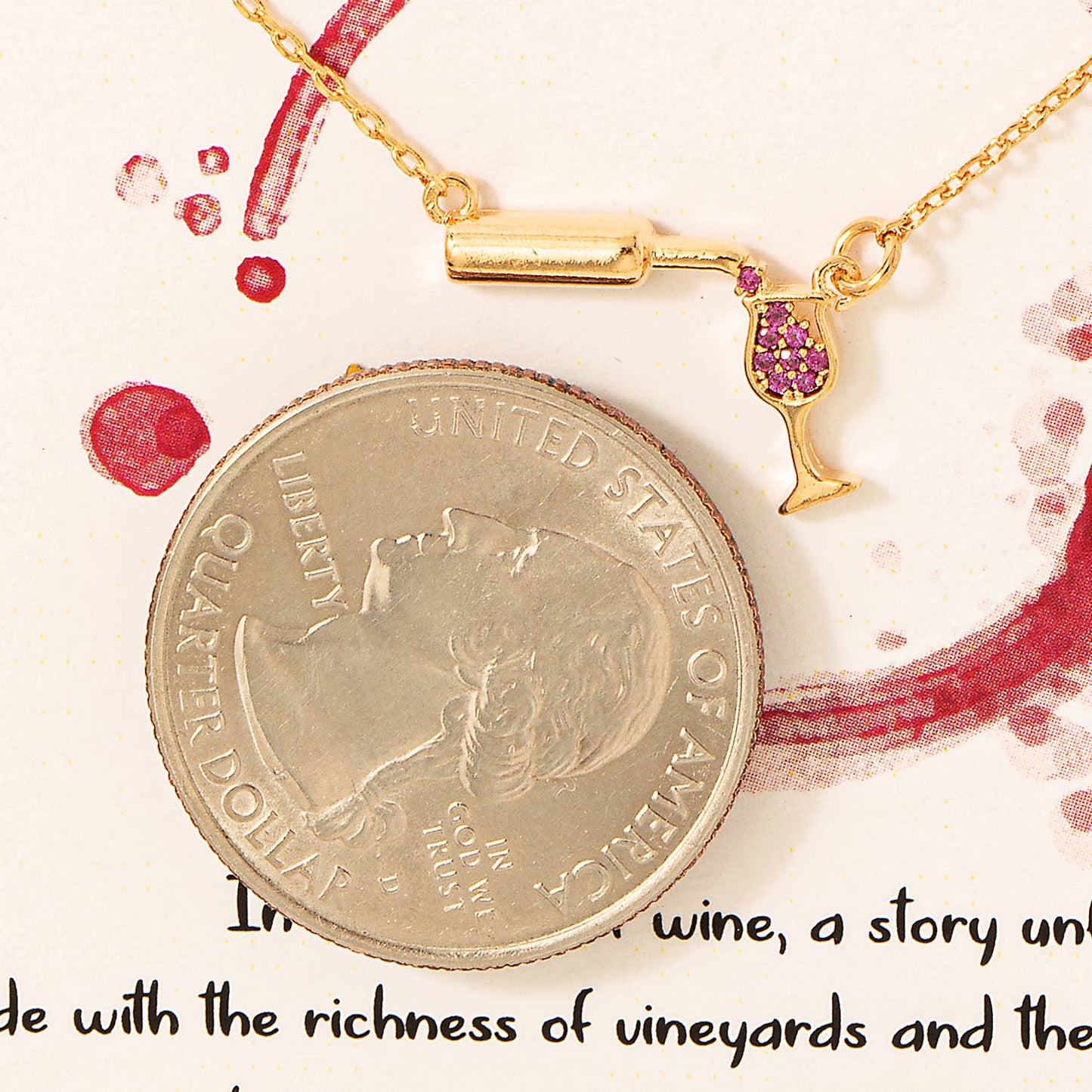 Gold Dipped Cz Pouring Wine Pendant Necklace