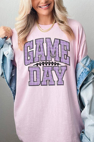 COLORBEAR - Purple Gingham Game Day Graphic Heavy Cotton Tee
