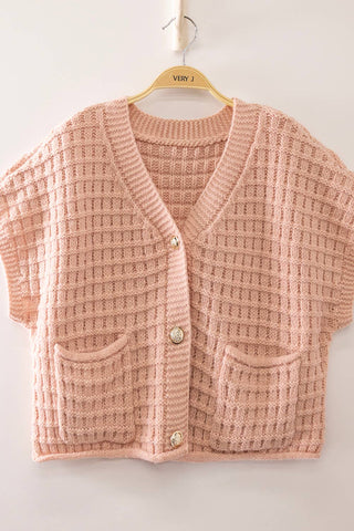 VERY J - 12W3719N-Waffle Texture Crop Cardigan