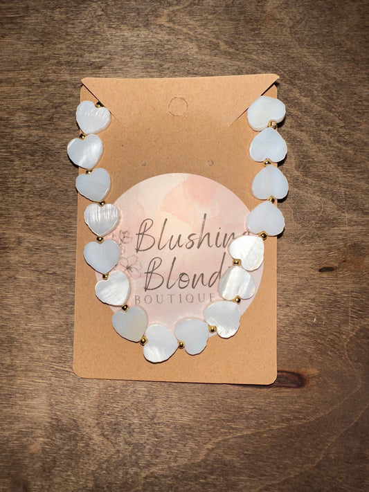 Pearl White Stone Heart Necklace