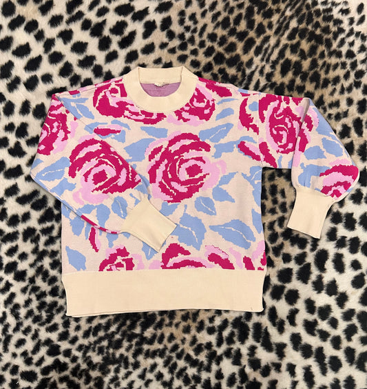 Blue and Pink Rose Sweater