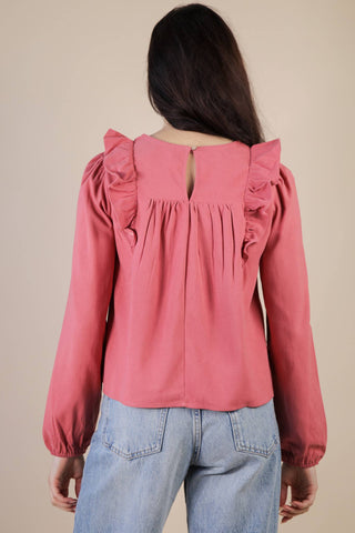 VERY J - NT11848-Casual Ruffle Shoulder Woven Blouse Top
