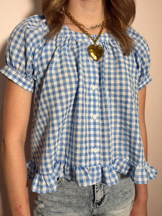 Puff Sleeve Gingham Top