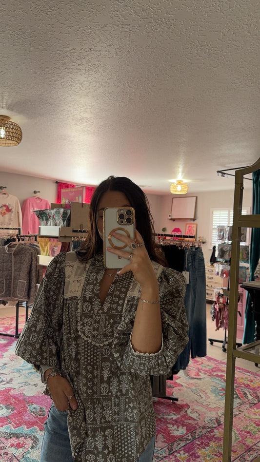 Mocha Floral Lace Top