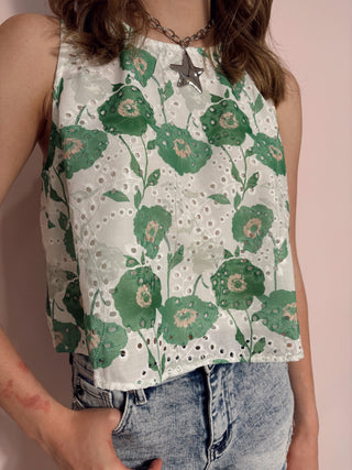 Green Floral Sleeveless Top