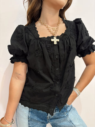 Black Puff Sleeve Blouse
