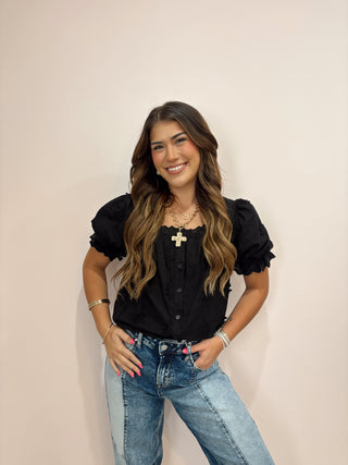 Black Puff Sleeve Blouse