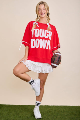 Main Strip - TOUCHDOWN Eyelet Appliqué Pullover Top