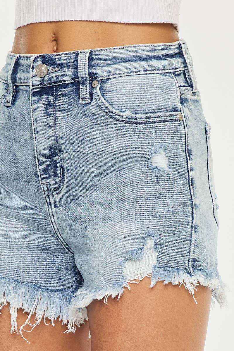 Kan Can USA - HIGH RISE FRAY HEM DENIM SHORTS