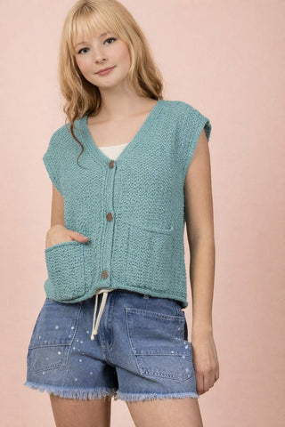 VERY J - 12W3377N-Button Down Knit Sweater Vest