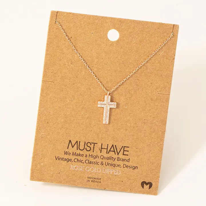 Pave Rhinestone Cross Pendant Necklace