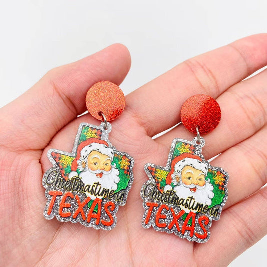 Christmas "TEXAS" Santa Pendant Post Earrings