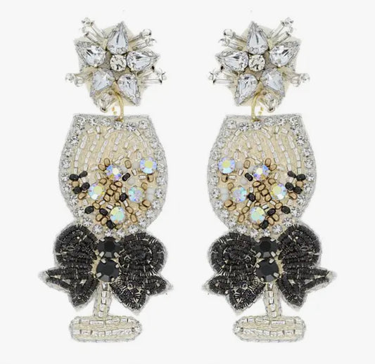 Jeweled Champagne Glass  Drop Earring