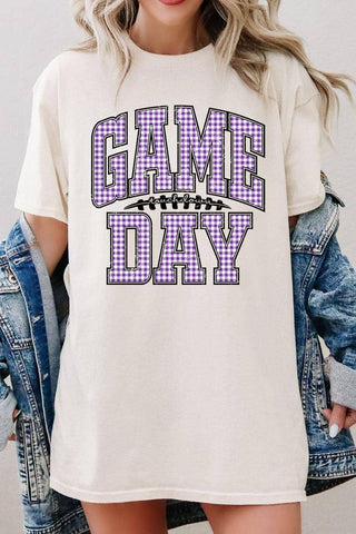 COLORBEAR - Purple Gingham Game Day Graphic Heavy Cotton Tee
