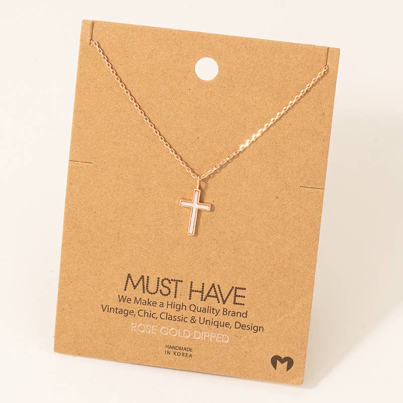 Gold Dipped Cross Shell Pendant Necklace