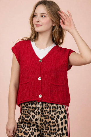 VERY J - 12W3377N-Button Down Knit Sweater Vest
