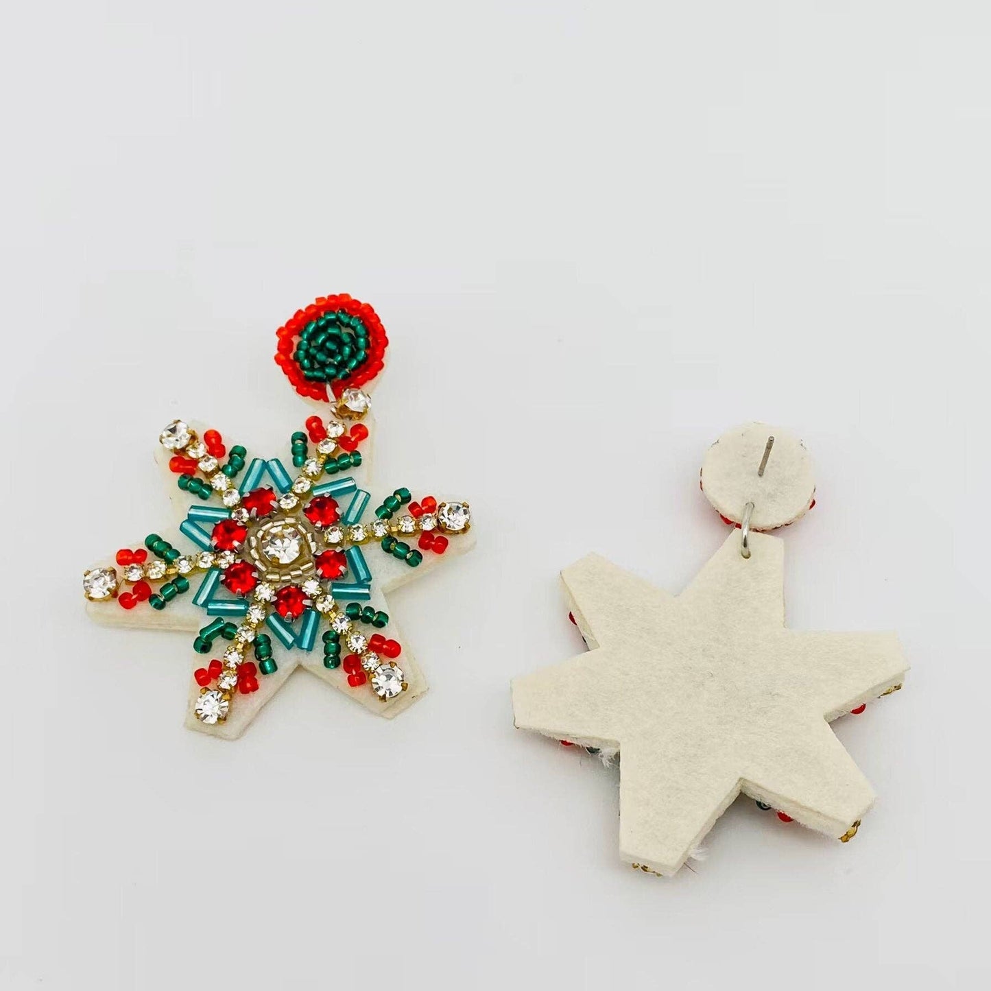 Mio Queena - Christmas Rhinestone Colored Beaded Snowflake Post Earrings