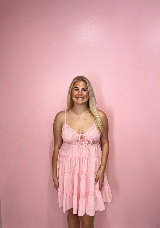 Pink Lace Mini Dress