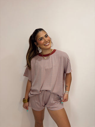 Stripe Knit Shorts Set