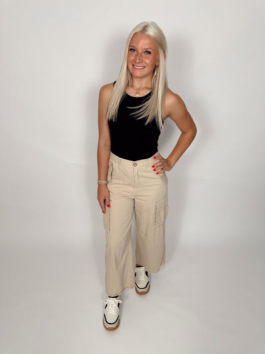 Beige Flowy Cargo Pants