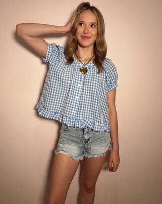 Puff Sleeve Gingham Top