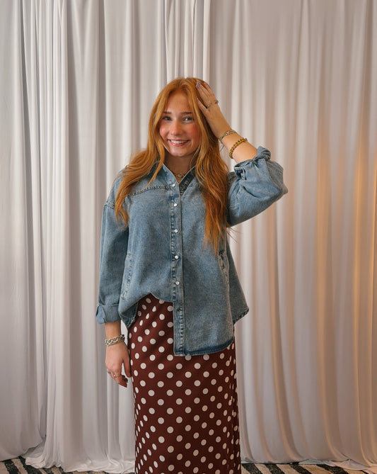 Denim Pearl Snap Top