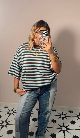 Blue & Mocha Stripped Knit Top