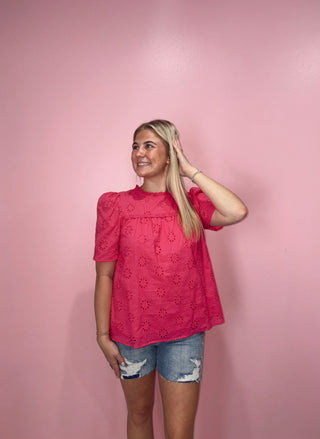 Pink Eyelet Short Sleeve Top