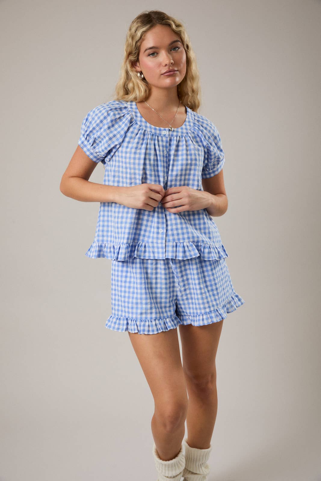 Puff Sleeve Gingham Top