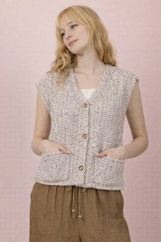 VERY J - 12W3377N-Button Down Knit Sweater Vest