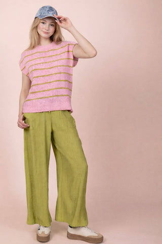 VERY J - 12W3319N-Striped Knit Sweater Vest Top