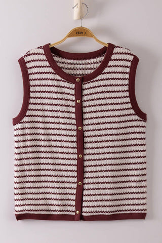 VERY J - NT12503-Stripe Knit Button Down Top