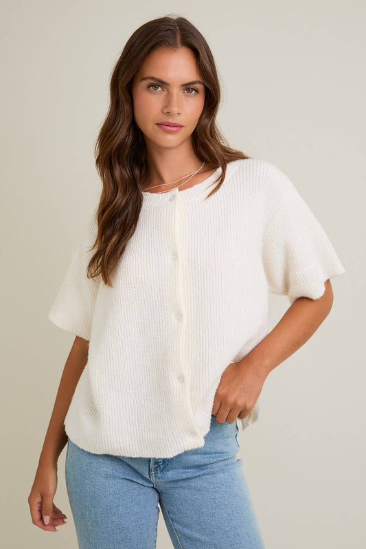 Round Neck Short Sleeve Cardigan
