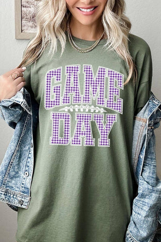 COLORBEAR - Purple Gingham Game Day Graphic Heavy Cotton Tee