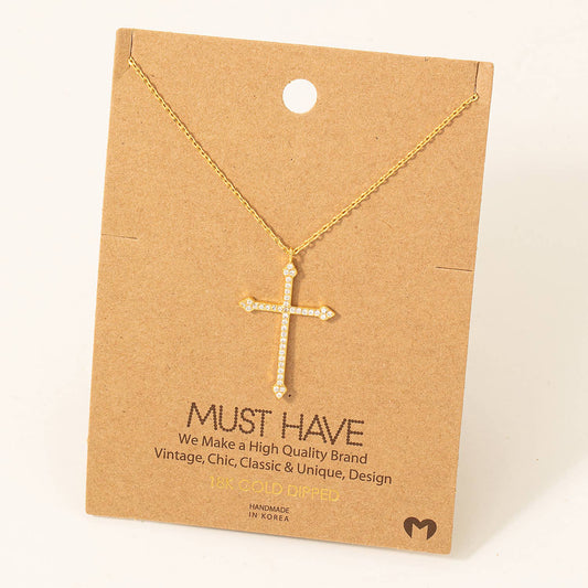 Dainty Chain Pave Cross Pendant Necklace