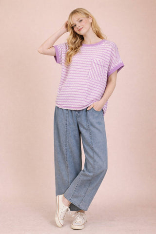 VERY J - NT12605-Open Back Striped Textured Knit Top