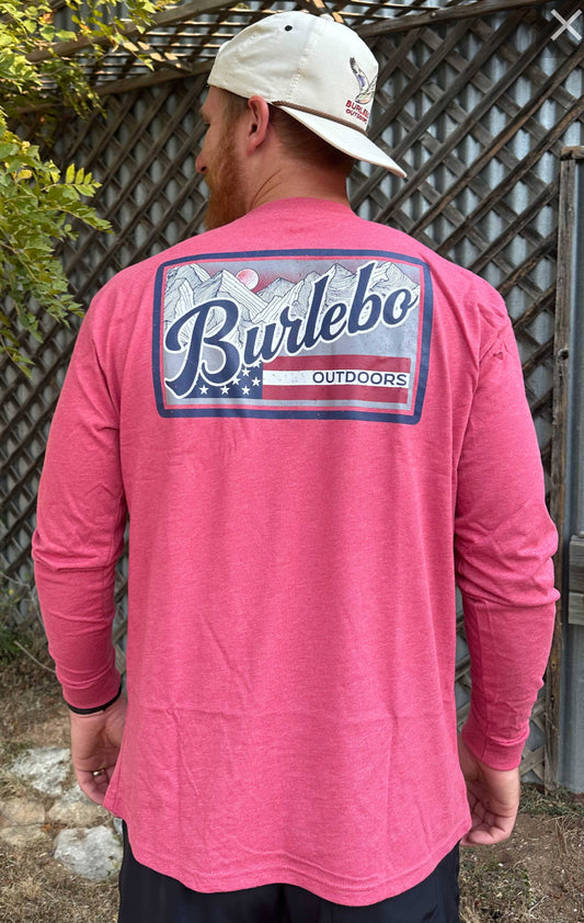 Burlebo L/S American Flag Mountains Heather Crimson