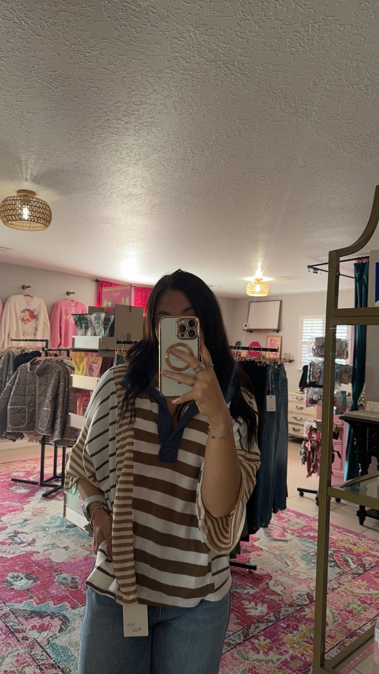 Stripe Patchwork Polo Top