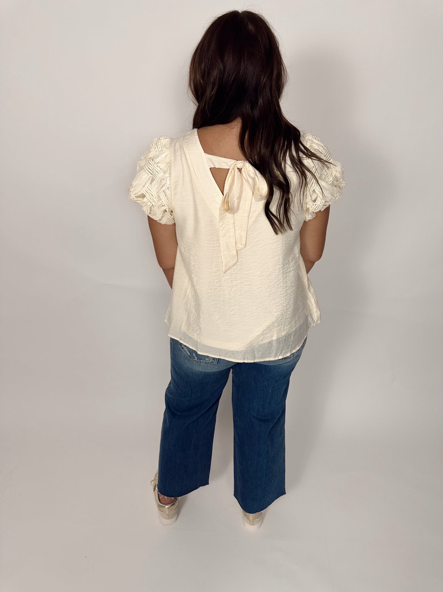 Ivory Puff Sleeve Bow Top