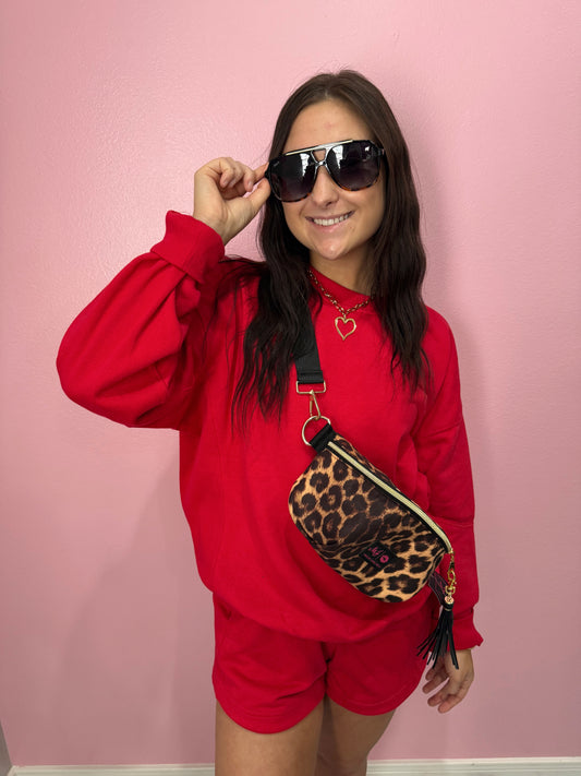 Red French Terry Matching Shorts Set