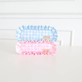 Blue Floral Ruffled Nylon Pencil Bag