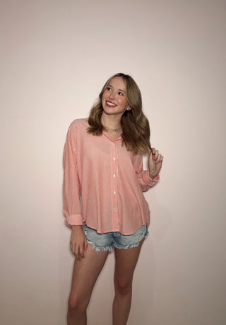 Red Striped Button-Up Shirt