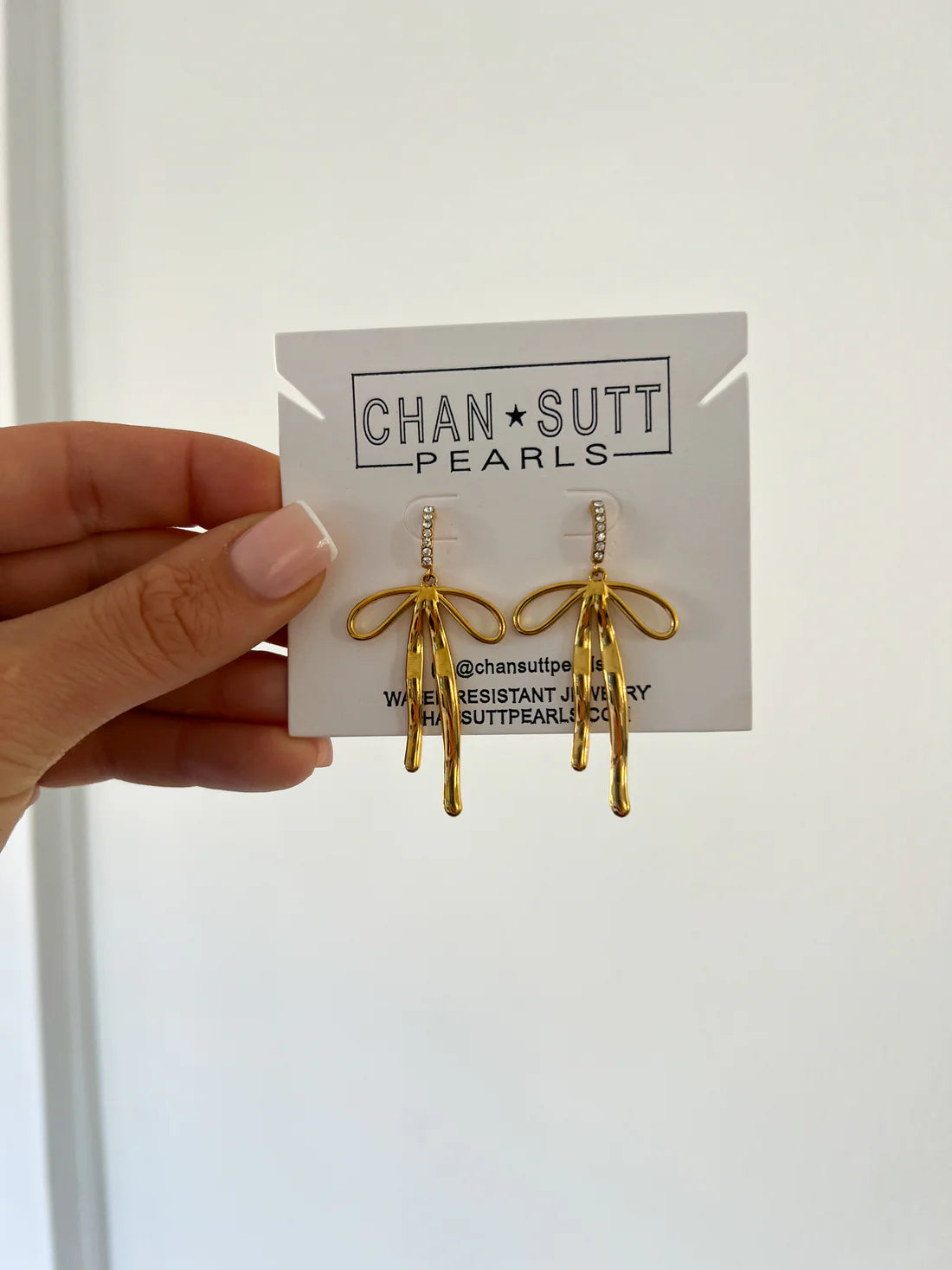 18k Gold Plated Diamond Bow Earrings