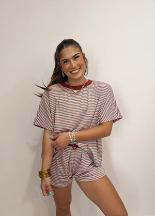 Stripe Knit Shorts Set